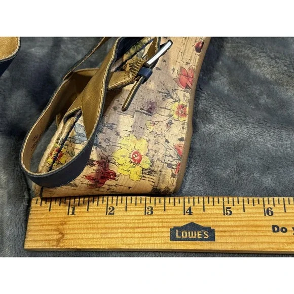 b.o.c Shoes Womens Size 10 Blue Floral Cork Wedge Sandals Comfort Strappy Summer - Picture 13 of 14